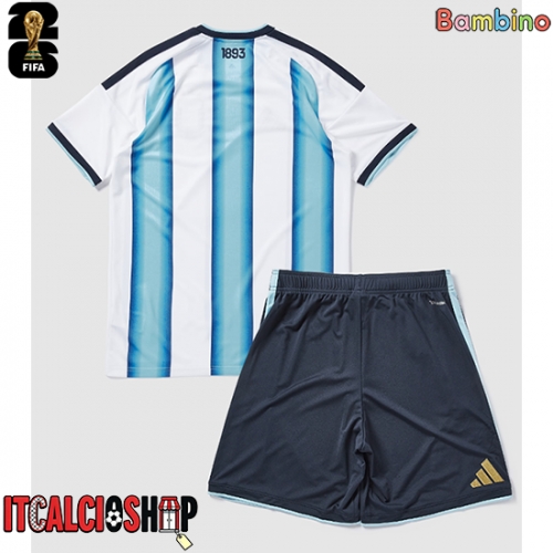 Argentina Prima Maglia Bambino Mondiali 2026 Manica Corta (+ Pantaloni corti)